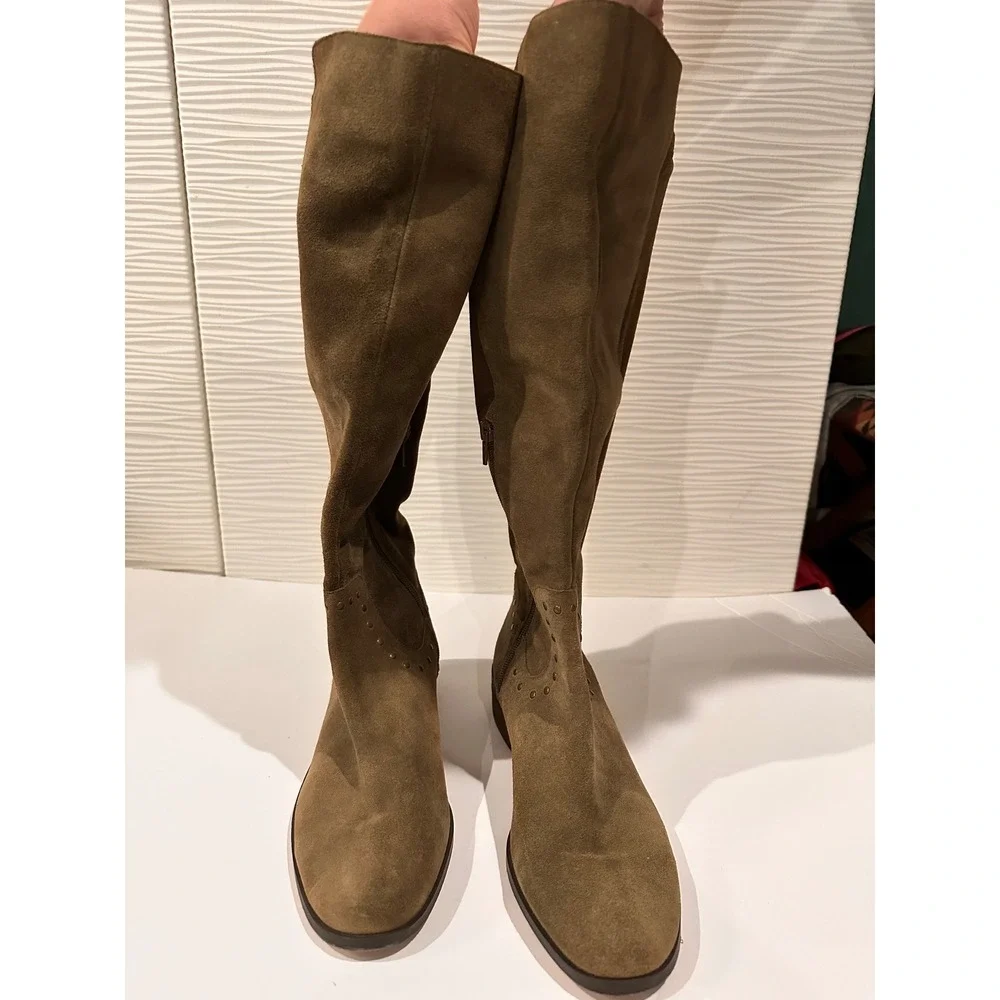 Sole Society Tall Boots Womens 10 Brown Good Suede Knee High Block Heel